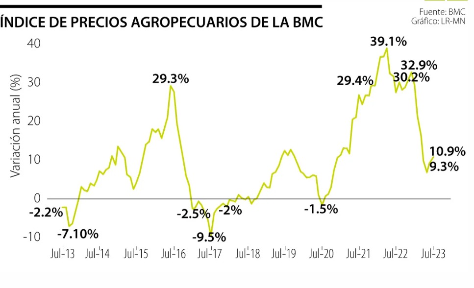 Índice de precios agropecuarios registró una variación anual de 10,94% para julio